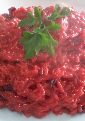 Una foto de Risotto de remolacha