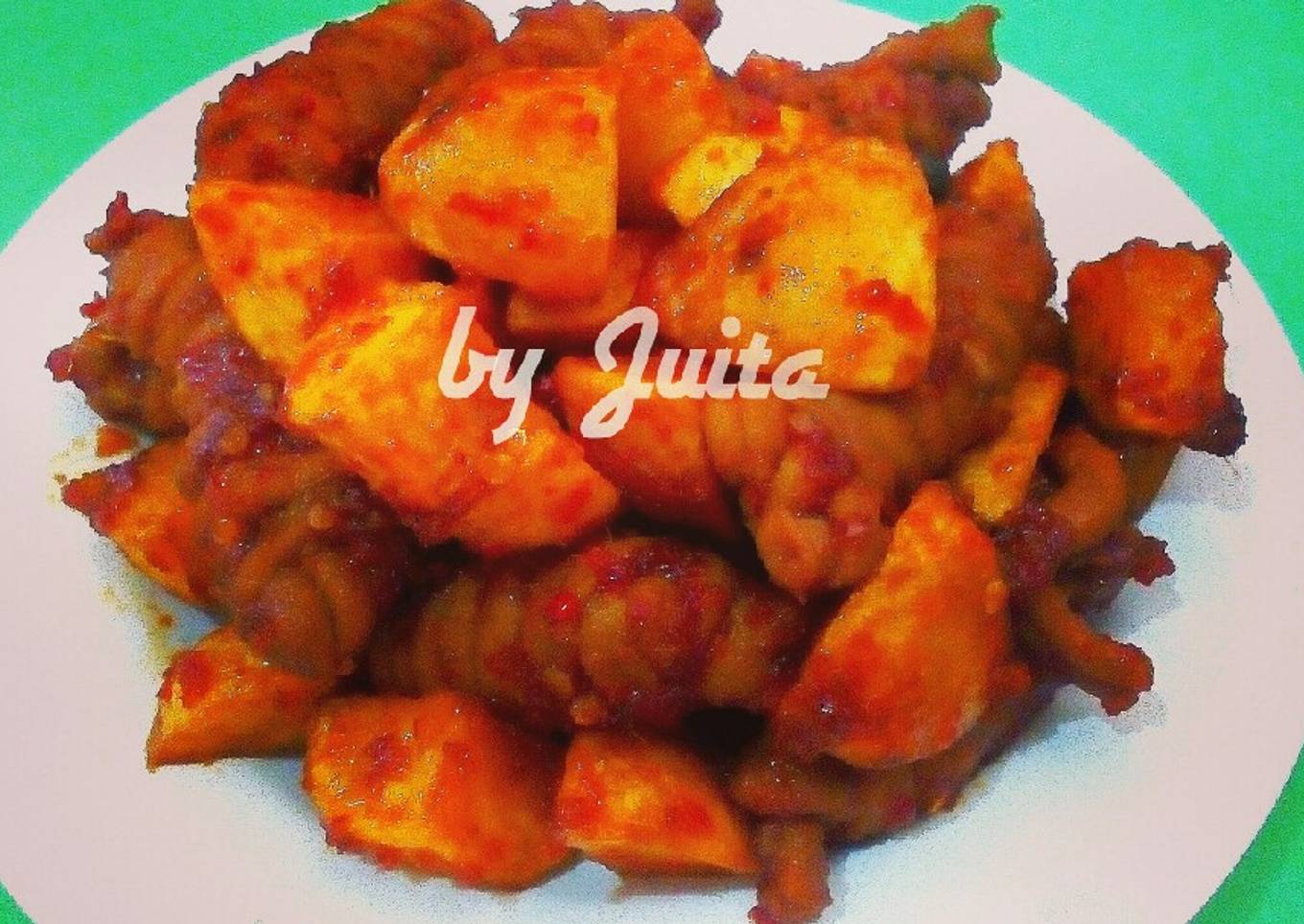 Balado kentang dan usus ayam