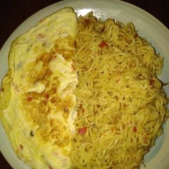 A picture of Quick fix breakfast for two. Stir fry noodles.