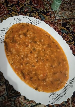 عکسی از دستور سوپ جو با پیازچه خشک