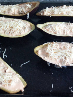Una foto de Berenjenas rellenas de tres quesos