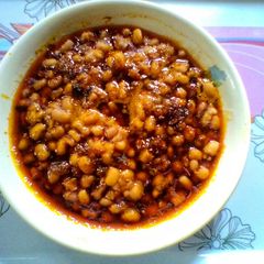 Onion Crayfish Sauce and Plain Beans A picture of Onion Crayfish Sauce and Plain Beans.