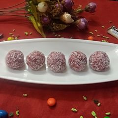 Coconut & strawberry truffles A picture of Coconut & strawberry truffles.