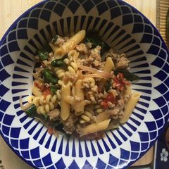 A picture of Pasta with Spicy Sausage, Sun-dried Tomatoes & Basil.