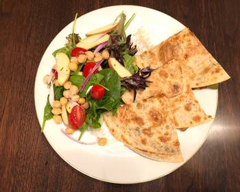 Ready to Serve Chickpeas Lemon Peppers Salad with Refried Bean Veggies Quesadilla Delicious