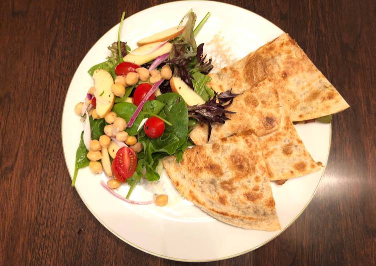 Chickpeas Lemon Peppers Salad with Refried Bean Veggies Quesadilla