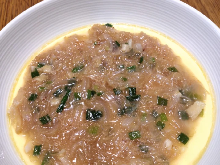 Easy Steps Make Recipes Steamed Egg with Fried Scallop the  Makes Drooling Appealing.