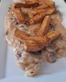 Crema de champiñones con tofu salteado