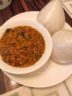 A picture of Tuwon shinkafa and miyar wake(Beans soup).