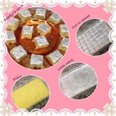A picture of Kesariya Nariyal KI Burfi { Coconut Burfi }.