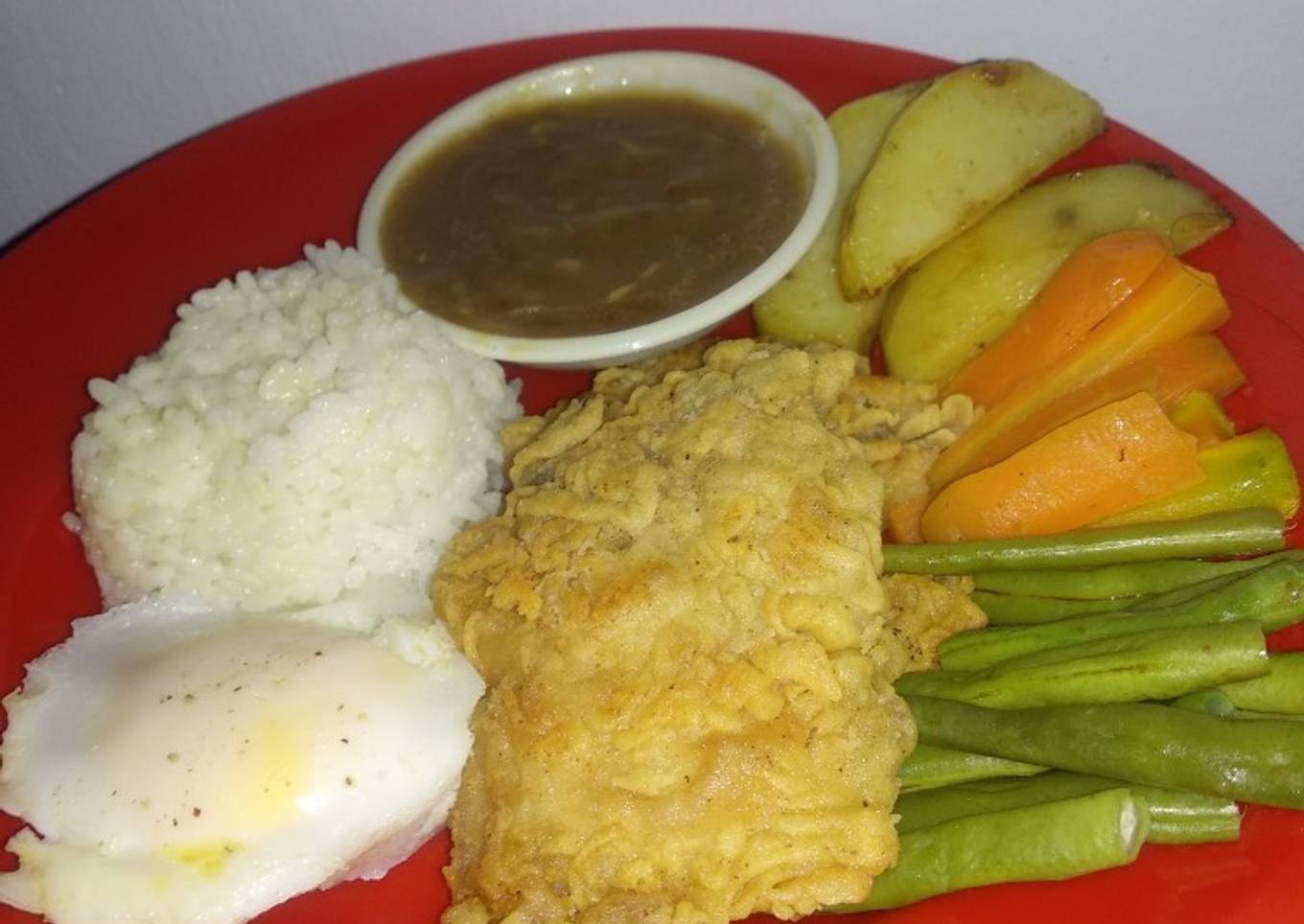 Chicken Crispy Steak with Rice and Egg