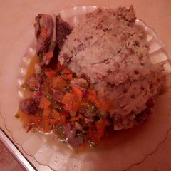 Pigeon pea mukimo and beef stew A picture of Pigeon pea mukimo and beef stew.