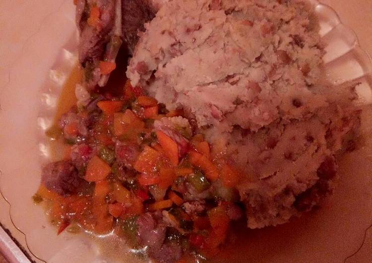 Pigeon pea mukimo and beef stew