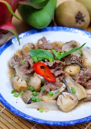 Hình của món Thịt Bò Xào Nấm Rơm.