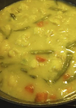 A picture of Chicken Vegetable Stew with Dumplings.