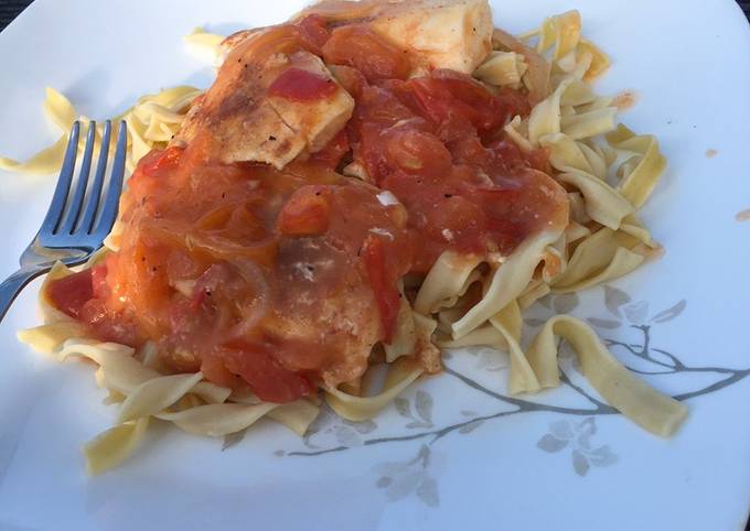 Steps to Make Homemade Baked halibut with tomato sauce