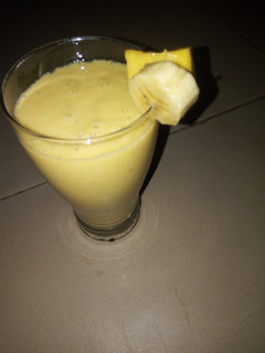 A picture of Banana + mango smoothie.