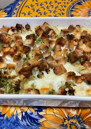 Une photo de Flan de chou romanesco au porc et parmesan