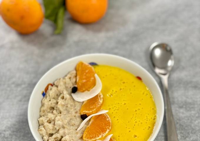 Smoothie-porridge bowl, pommes & clementine