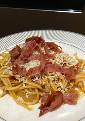 Foto resep Beef Spaghetti Bolognese with crunchy Bacon