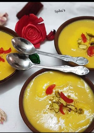 A picture of Bhapa Aam Doi / Mango Yogurt.