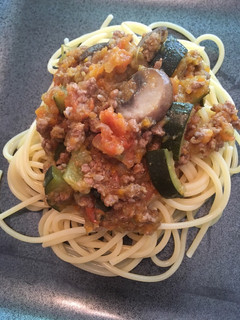 A picture of Spaghetti Zucchini Bolognese.