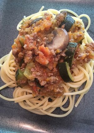 A picture of Spaghetti Zucchini Bolognese.