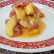 Candied bacon and apples over biscuits