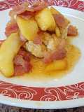Candied bacon and apples over biscuits