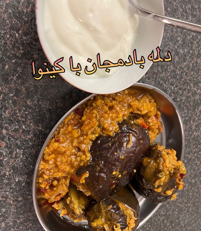 عکسی از دستور دلمه بادمجان با کینوا