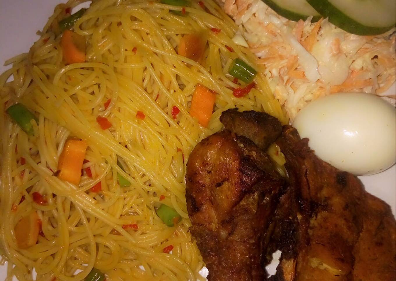 Garnished spaghetti