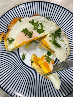 A picture of Rice Pancake (Topped with a Sunny Side Up Egg) 🍳.