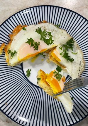 A picture of Rice Pancake (Topped with a Sunny Side Up Egg) 🍳.