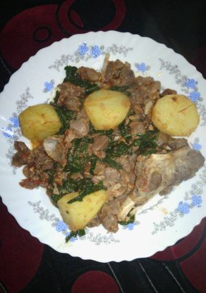 A picture of Beef served with potatoes.