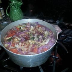 A picture of Red and White Cabbage and Kale Soup.