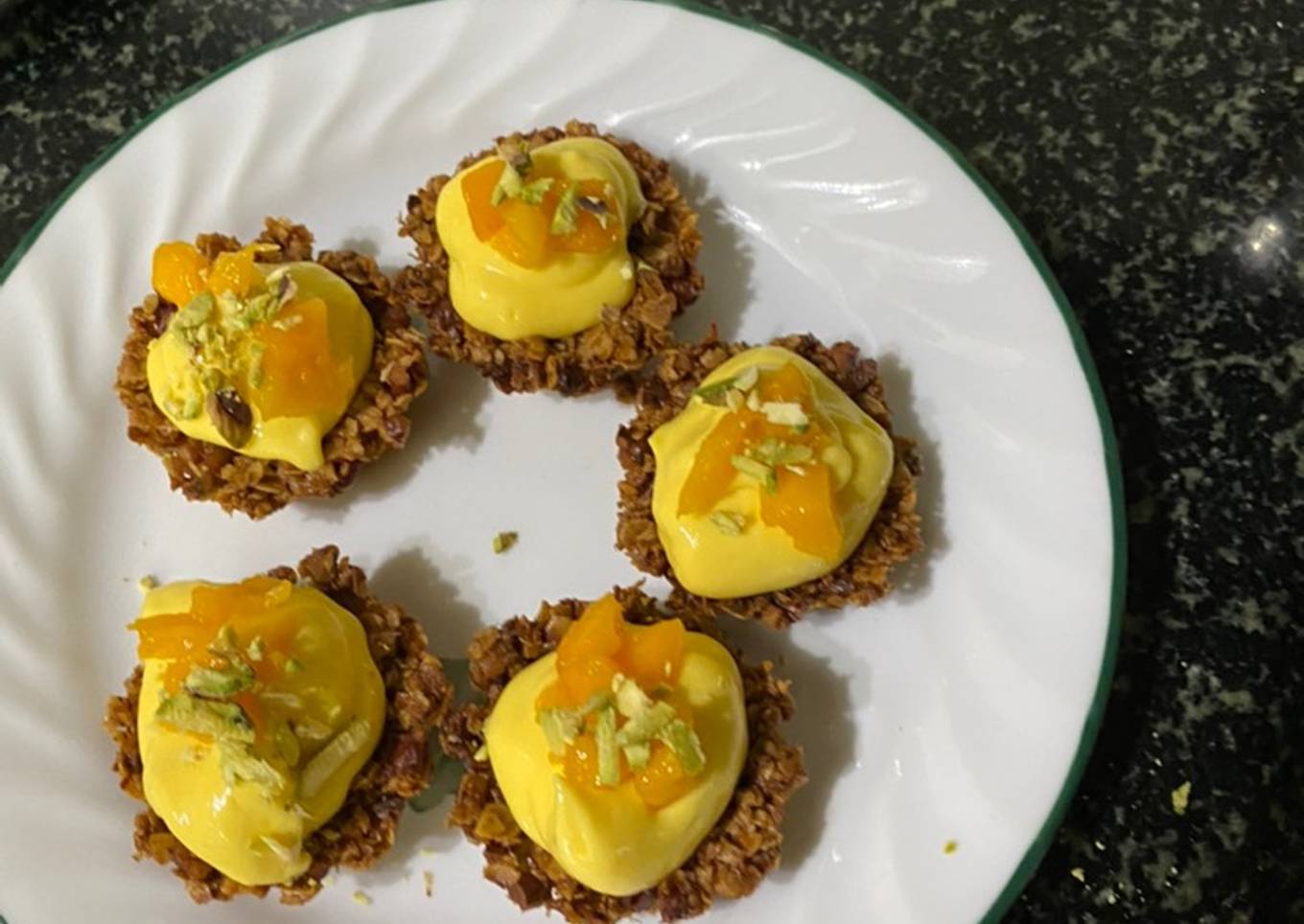 Mango shrikhand granola tarts