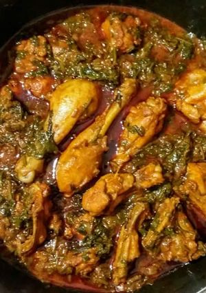 A picture of Palak chicken.