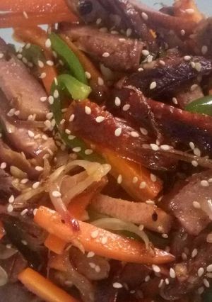 A picture of Stir-fried sausage veggies.