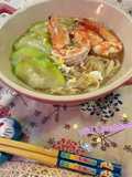 Shrimp and Loofah Yi Mein Noodle Soup