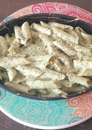 A picture of Pesto pasta.