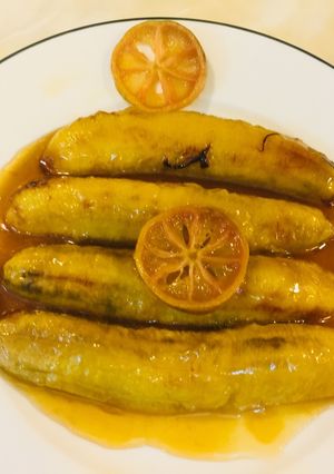 Hình của món Chuối chiên siro chanh đào.