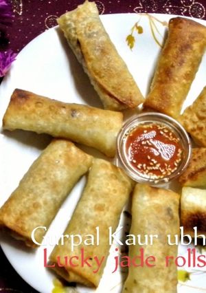 A picture of Lucky jade rolls { Chinese cabbage stir fry rolls}.