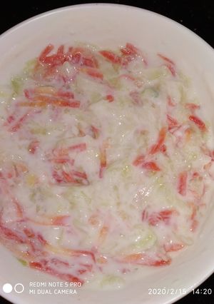 A picture of Carrot and cucumber raita.