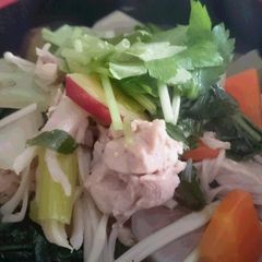 A picture of Udon noodle in Kenchin soup(Japanese vegetable chowder).