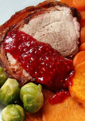 A picture of Vickys Roast Pork with Raspberry Sauce, GF DF EF SF NF.