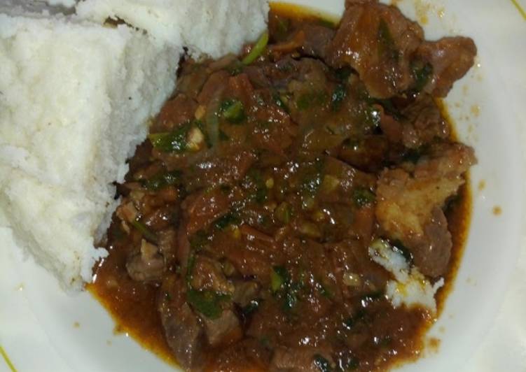 Fried meat with ugali