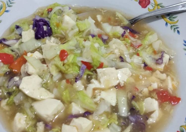 Tumis sayur kol, sawi, tahu (No minyak)