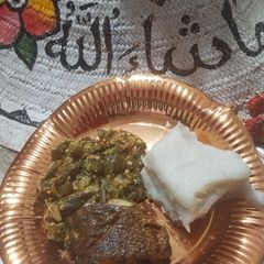 A picture of Lemony Okra served with sea bass and ugali(maizemeal).