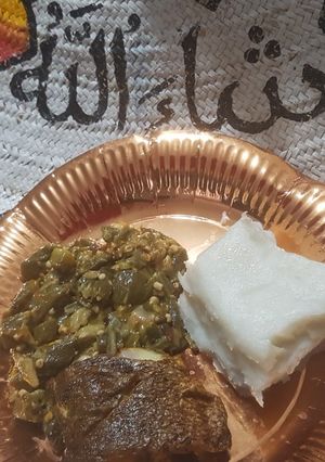 A picture of Lemony Okra served with sea bass and ugali(maizemeal).