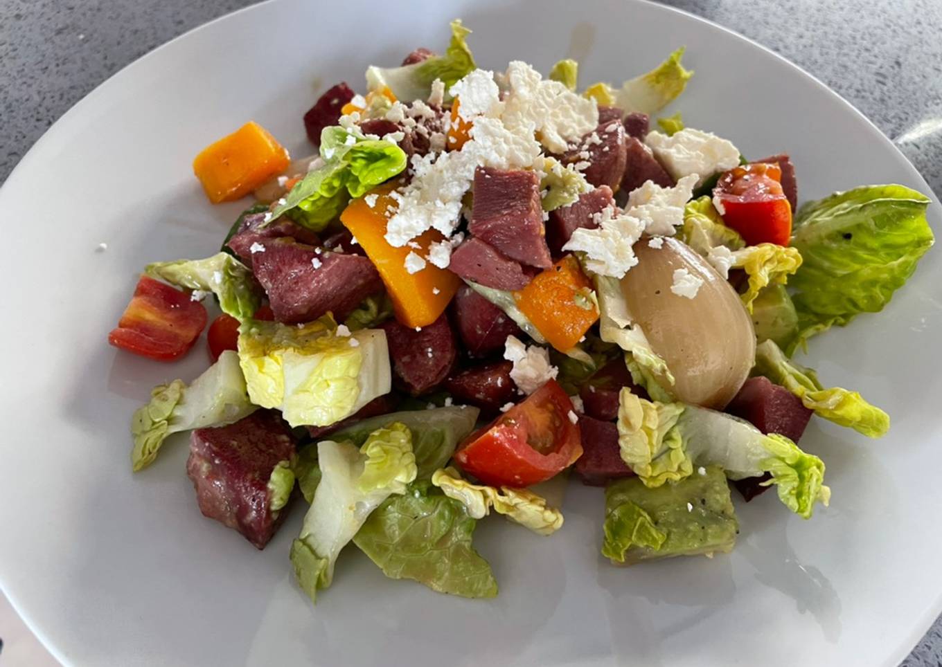 Warm butternut and tongue salad